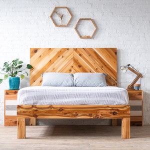 The Long Canyon - Cedar Barn Wood Style - Natural Chevron Headboard and Platform Bed Frame - Modern Rustic - Organic - Handmade in USA