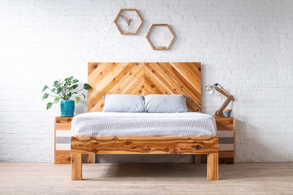 Chevron wood bed frame deals