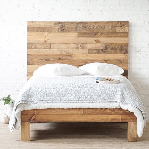 The Boswell Bed Frame - Platform Bed & Headboard - Cedar Barn Wood Style - Farmhouse - Modern Rustic - Cottage - Handmade in USA