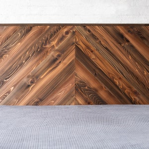 Natural solid wood headboard. Modern, rustic design. Handcrafted in the USA. Chevron design headboard or bed board. Bedroom.