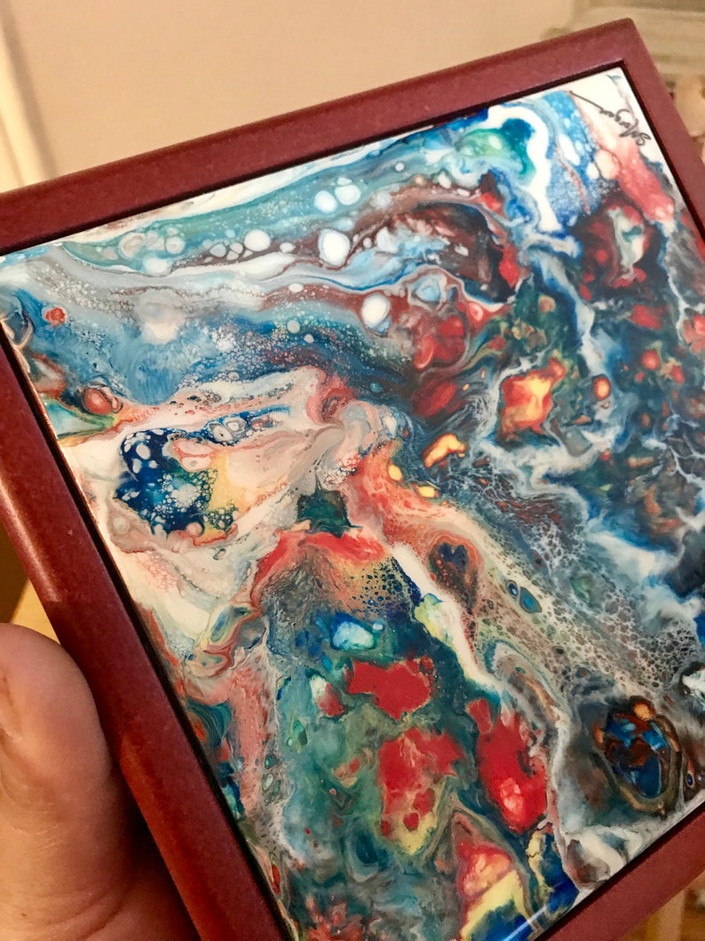 Rosewood Keepsake Gift or Jewelry Box with Poured Acrylic Tile