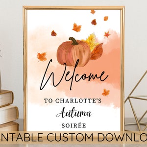 Pumpkin Welcome Sign | Customisable Party Sign | Digital Download | Printable | Autumn Leaves Baby Shower Birthday Wedding Custom