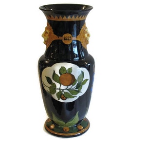 Dutch Silver Jubilee 1898-1923 Black Vase Celebrating  Coronation of Queen Wilhemina of The Netherlands 1898-1923
