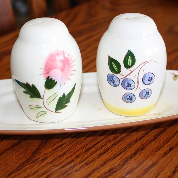 Stangl Pottery Salt & Pepper Shakers with Tray