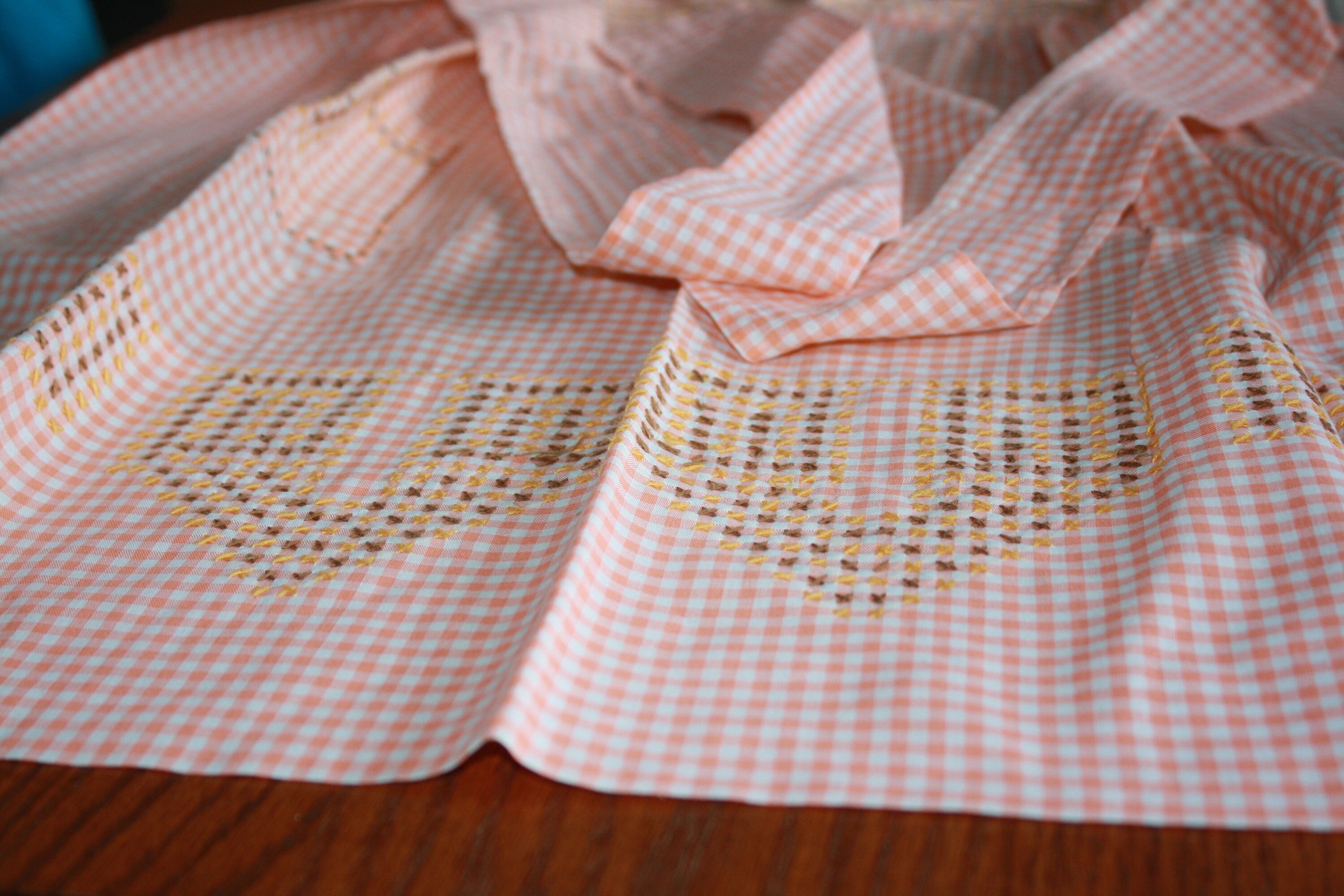 Vintage Gingham Apron with Cross Stitch Design Hand Etsy