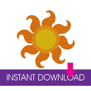 May include: Orange sun with yellow center, embroidered design, instant download.