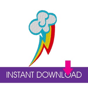 May include: Rainbow Dash's pony symbol, a stylised lightning bolt with a cloud, in blue, yellow, red and white.