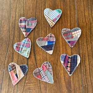 Handmade Patchwork Heart: Homespun Primitive Plaid Bowl Filler Ornaments Set of 6