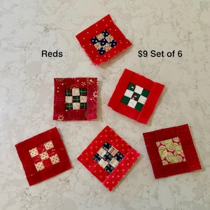 Unfinished 9 Patch Quilt Blocks: Scrappy Bordered Miniatures (3x3 inch). Sets of 6