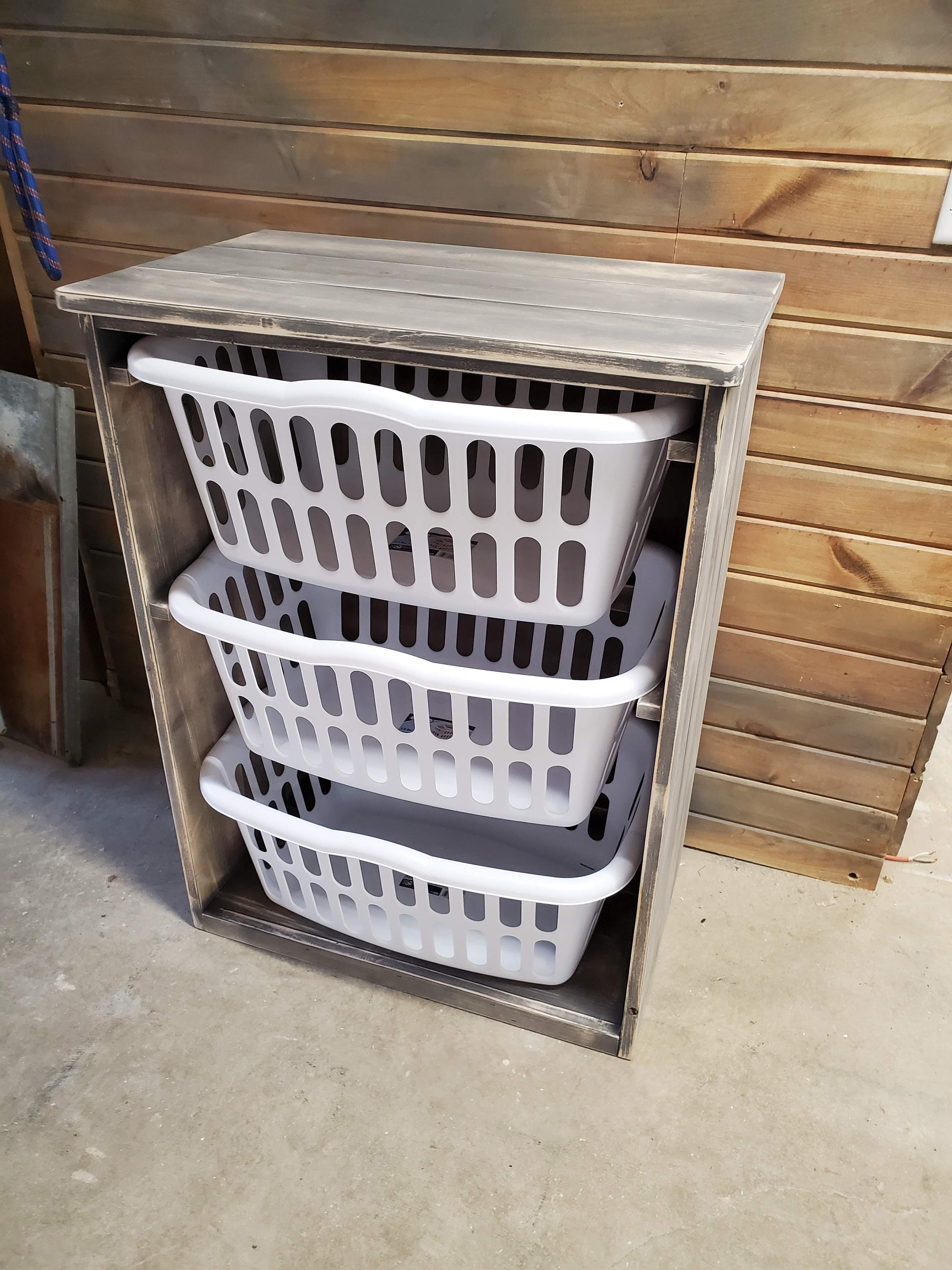 Rustic Wooden 3 Laundry Basket Holder Hamper Storage -  Israel