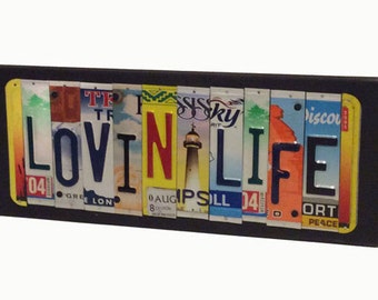 License Plate Sign License Plate letter Art Picture Home Deco LOVIN LIFE License Plate Letter Sign License Plate Art