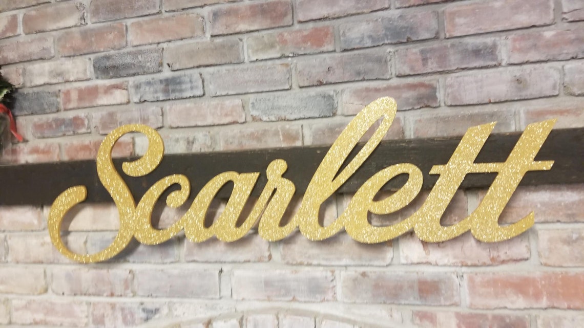 Baby Name Sign Gold Glitter Name Nursery Wall Art Scarlett Etsy