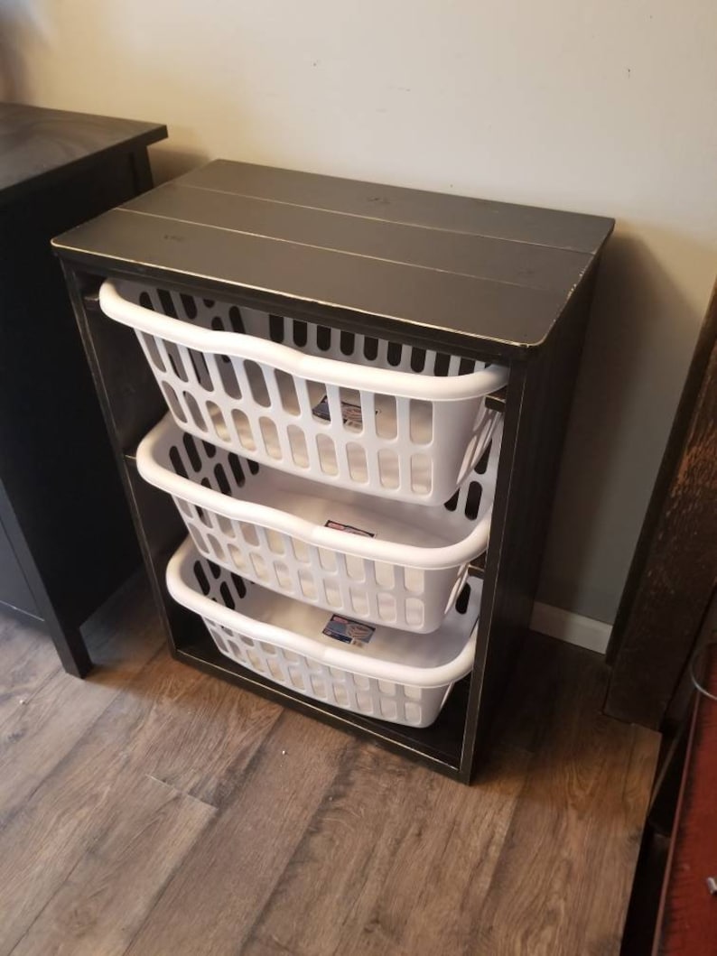 Black distressed Laundry Basket Holder Laundry Storage Etsy