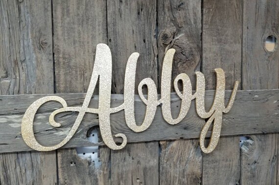 Name Cutouts Baby Name Sign Nursery Sign Name Art Word Art Wood Cutout Sign Gold Glitter Sign Abby Sign Cut Out Word