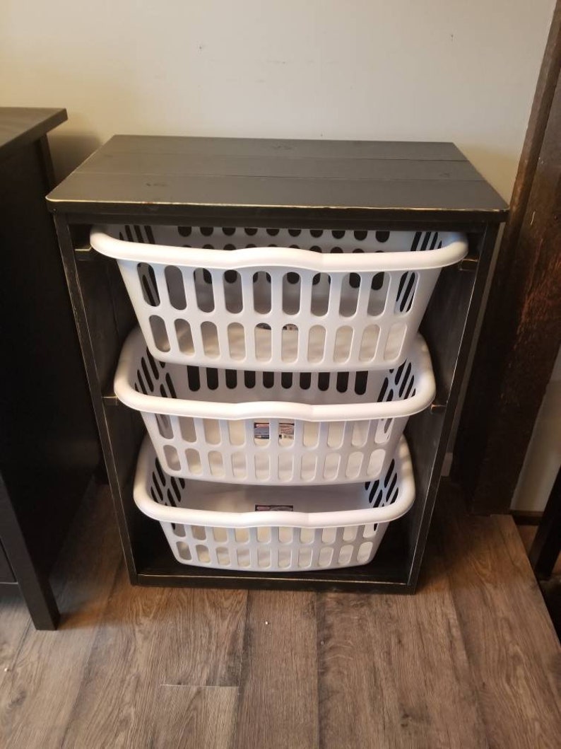 Black Distressed Laundry Basket Holder Laundry Storage Etsy