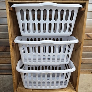 Rustic Wooden 3 Laundry Basket Holder Hamper Storage -  Israel