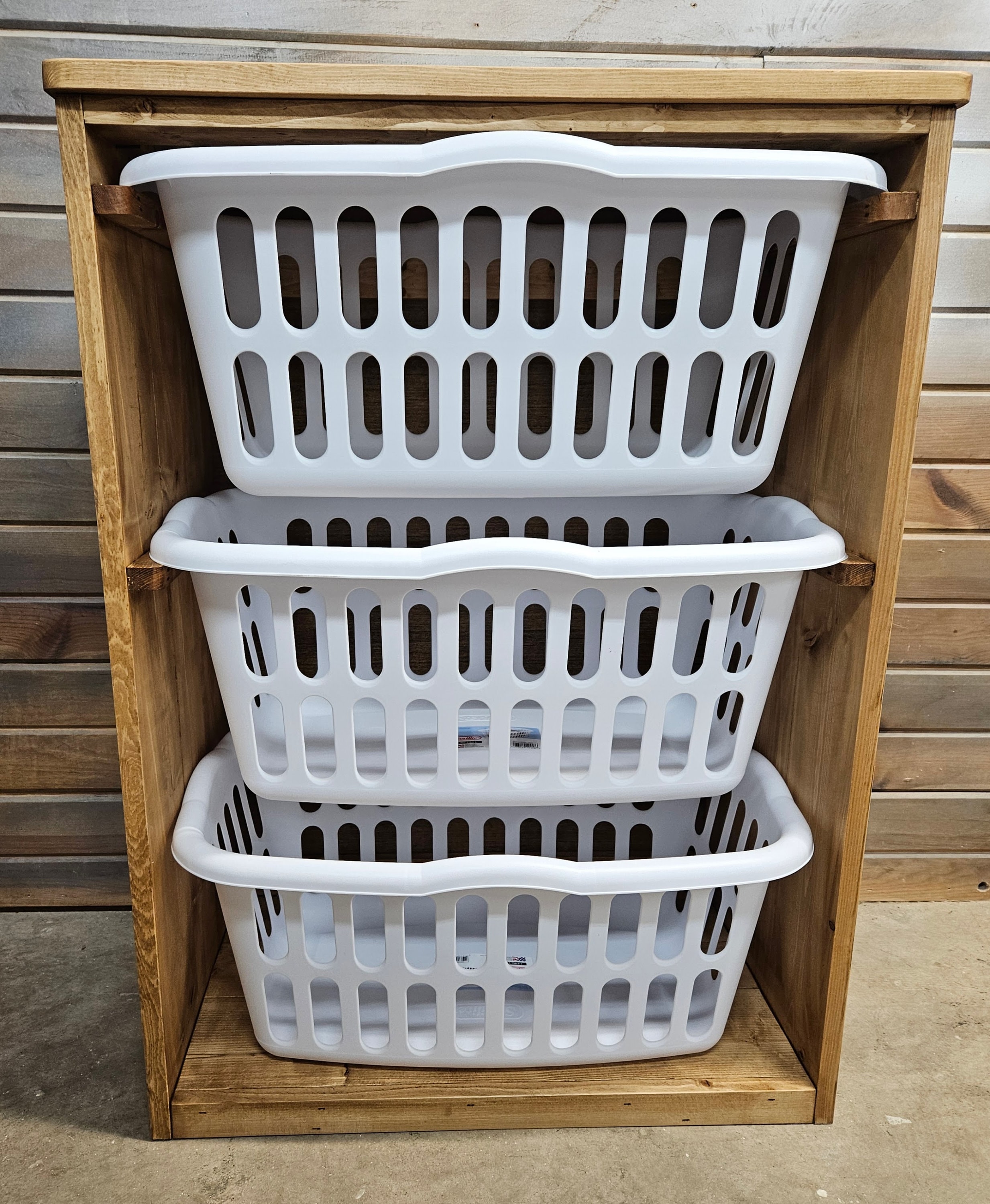 Rustic Wooden 3 Laundry Basket Holder Hamper Storage -  Israel