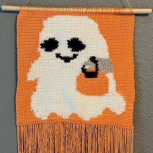 Halloween Gespenst und Kürbis Wandbehang Muster Einzel häkeln Graphik MIT SCHRIFTLICHEN ANLEITUNGEN Einzel Häkelmuster, Tapisserie, C2C