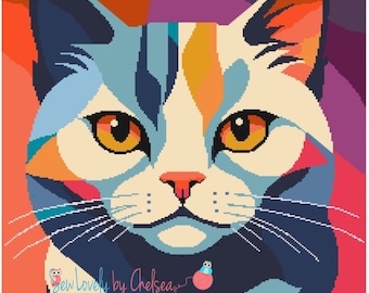 Mosaic Cat Graphghan Pattern Blanket Single Crochet Graph WITH WRITTEN INSTRUCTIONS Single Crochet Blanket Pattern, Tapestry, Afghan