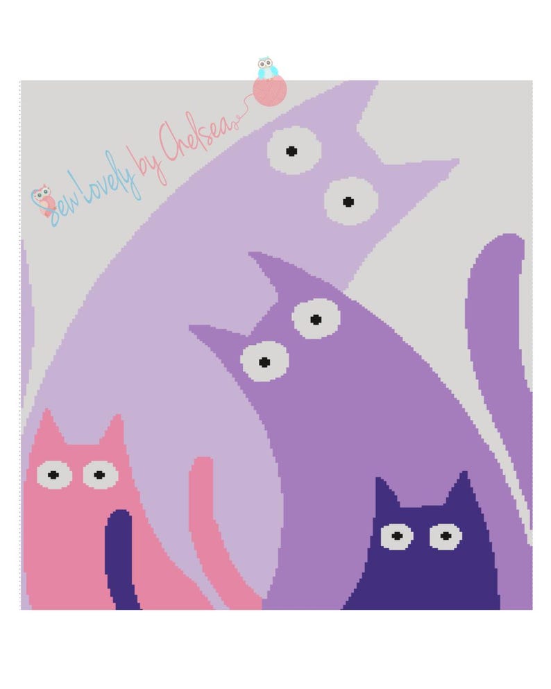 Leaning Cats Graphghan Pattern Blanket Single Crochet Graph WITH ...
