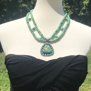 Gorgeous Green Turquoise and Sterling Silver Handmade Necklace