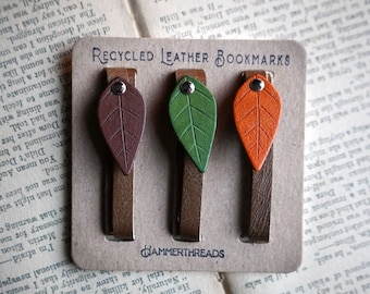 CUSTOM Leather Bookmark GIFT SET / Handcrafted Leaf Book Accessories / Gift Ideas for a Reader / Bibliophile / Fantasy Feather / Book Club