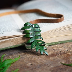 Fern Leather Bookmark / Handmade In Canada / Recycled Leather / Ostrich Fern / Wild Foraged Edible / Bibliophile / Gift For Reader / Fantasy image 1