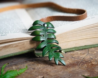 Fern Leather Bookmark / Handmade In Canada / Recycled Leather / Ostrich Fern / Wild Foraged Edible / Bibliophile / Gift For Reader / Fantasy