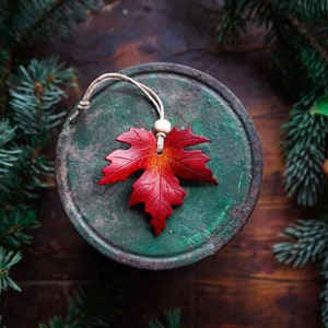 Maple Leaf Leather Ornament  - Christmas Yule - Handmade Heirloom - Holiday Home Decor