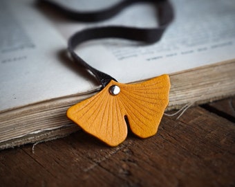 Ginkgo Biloba Leaf Leather Bookmark / Handmade In Canada / Recycled Leather  / Bibliophile / Gift For Reader