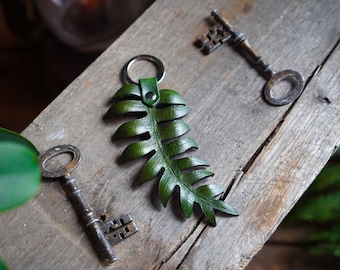 Fern Leather Keychain / Forager Gift Ideas / Cute Key Accessories /  Plant Bag Charm / Every Day Carry / Made In Canada