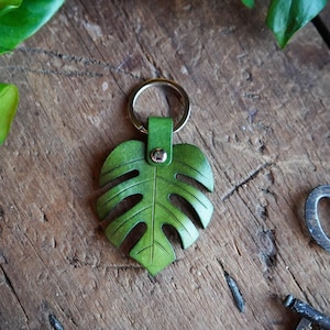 Monstera Leaf Leather Keychain - Small / Gift Ideas / Cute Boho Key Accessories / Houseplant Leather Bag Charm / Made In Canada