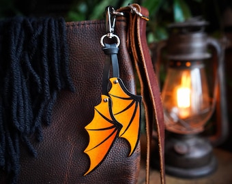 Leather Dragon Wing Bag Charm Keychain / Fantasy Gift Ideas / Cute Festival Keychain / Ren Faire LARP Accessories / Made In Canada