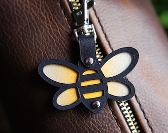 Bee Mini Leather Bag Charm / Zipper Pull / Cute Spring Purse Accessories / Plant Lover Gift Ideas / Tote Backpack Flair / Made In Canada