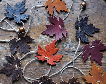 Maple Leaf Garland // Leather Bunting // Fall Colors // Home Decor // Recycled // Sustainable // Cottage // Rustic