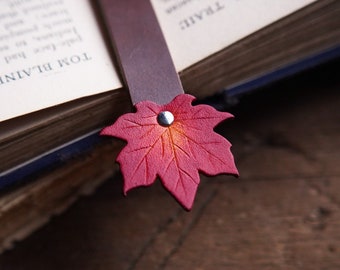 Personalized Leather Maple Leaf Bookmark / Recycled Materials / Fall Colors / Book Lover Gift Ideas / Cottage Reader / Made In Canada