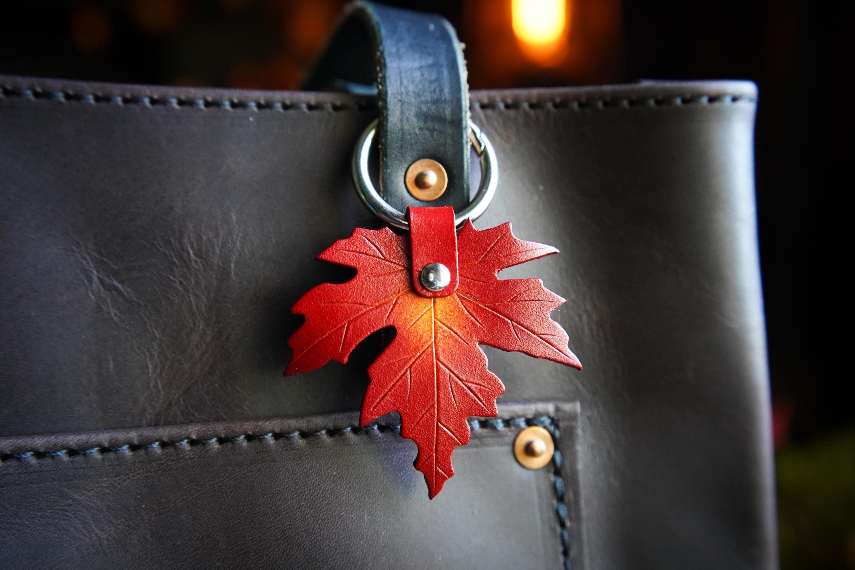 Fall Keychains Adult Maple Leaf Leather Bag Charm / Purse or Tote Flair / Fall Keychain ...
