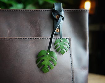 Monstera Leaf Leather Bag Charm - Small / Plant Lover Gift Ideas / Cute Purse Accessories / Tote Bag Flair / Made In Canada