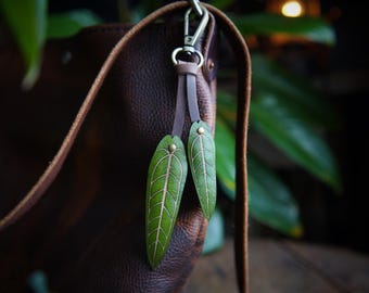 Queen Anthurium Leaf Leather Bag Charm / Rare Plant Lover Gift Ideas / Cute Purse Accessories / Tropical Tote Flair / Made In Canada