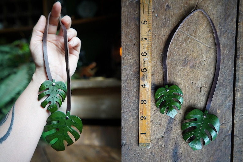 Monstera Leaf Leather Bag Charm / Plant Lover Gift Ideas / Cute Purse Accessories / Made In Canada zdjęcie 5