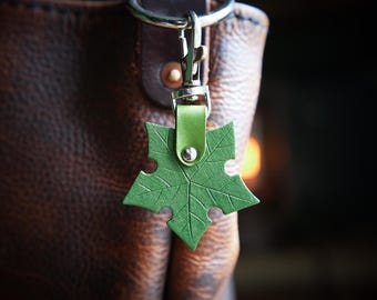 Tree Star Leaf Leather Bag Charm / Zipper Pull / Cute Purse Accessories / Plant Lover Gift Ideas / Tote Backpack Flair / Made In Canada