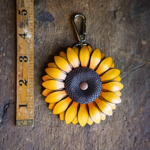 Sunflower Bag Charm or Keychain / Leather Tote Accessories / Cute Handmade Gardener Gift Ideas / Cottagecore Festival Purse Decoration image 6