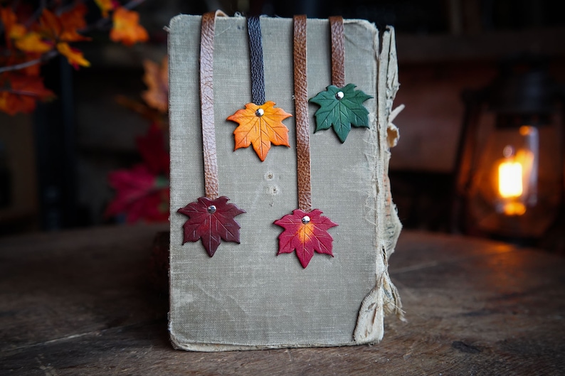 Maple Leaf Bookmark/ Recycled Leather / Fall Colors / Handcrafted / Book Accessories / Bibliophile / Reader / Gift Ideas / Made In Canada image 6