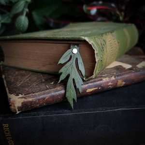 Mugwort Leather Bookmark / Handmade In Canada / Recycled Leather / Artemisia Vulgaris / Lunar Herb / Bibliophile / Gift For Reader / Fantasy