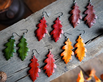 Boucles d'oreilles en cuir feuille de chêne / Idées cadeaux pour l'automne / Adorables accessoires d'automne / Bijoux féeriques d'automne / Accessoires pour GN Ren Faire / Fabriqué au Canada