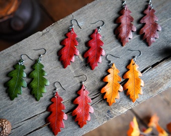 Oak Leaf Leather Earrings / Fall Gift Ideas / Cute Autumn Accessories / Fall Faerie Jewelry / Ren Faire LARP Accessories / Made In Canada