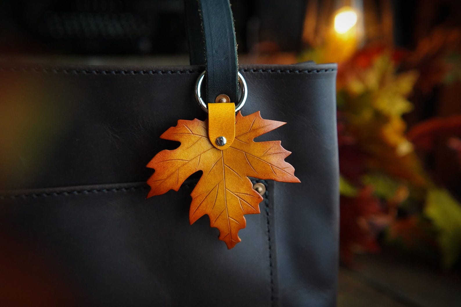 Fall Keychains Adult Maple Leaf Leather Bag Charm Large / Fall Keychain / Cute Key ...