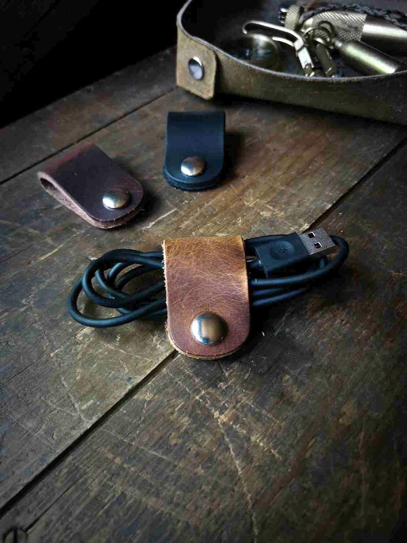 Leather Cord Keeper // Personalized Gift // Handmade // Custom Gift // Christmas Ideas // Tech // Minimalist // Travel Accessories image 6