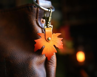 Sugar Maple Leaf Leather Bag Charm - Fall Zipper Pull - Cute Purse Accessories - Plant Lover Gift Ideas - Backpack Flair - Made In Canada