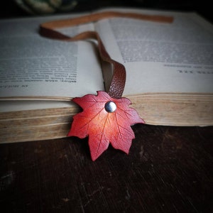 Maple Leaf Bookmark/ Recycled Leather / Fall Colors / Handcrafted / Book Accessories / Bibliophile / Reader / Gift Ideas / Made In Canada image 1